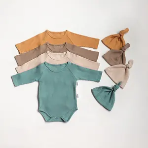 2024 Baby Solid Color Spring Autumn Toddler Romper Clothes 2 Pcs Set Beanie Long Sleeve Jumpsuit Romper