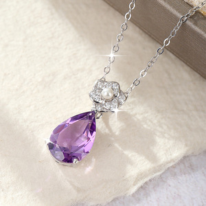 Collier Fleur en Cristal de Pierre Précieuse Naturelle Taillée Poire 8*12mm, Argent Sterling 925 Anti-ternissement, Bijoux de Haute Qualité en Gros - Product Image 3