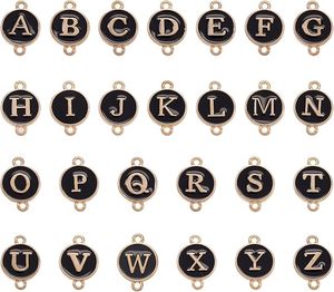 Abalorios de letras del alfabeto esmaltados de doble cara, conectores de aleación de oro de doble cara de la A a la Z para pulseras, collares y pendientes DIY - Product Image 1