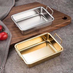 Plateau rectangulaire en acier inoxydable 304 avec poignées, couleur argent ou or, pour la présentation des aliments - Product Image 3