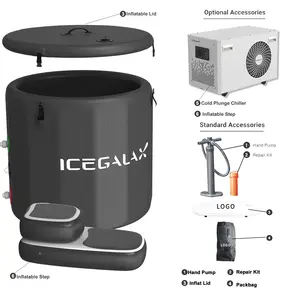 ICEGALAX, bañera de inmersión fría inflable blanca con enfriador, barril de hielo para exteriores, inmersión fría para adultos