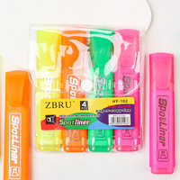 4-Pack pena Highlighter ukuran Jumbo ungu merah kuning neon perlengkapan sekolah kantor lucu kemasan longgar miring
