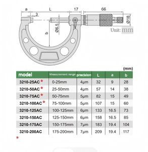 Micrometri Esterni Metrici in Metallo Insize 3203-25A 3203-50A 3203-75A 3203-100A con Risoluzione 0,001mm - Product Image 5