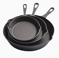 Ensemble d'ustensiles de cuisine, poêle à frire en fonte à fond plat avec revêtement en huile végétale, poignée longue, capacité 1-2L, compatible gaz et induction