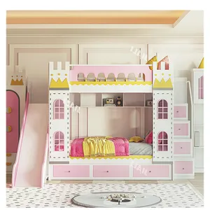 Princess Castle per ragazze, set da letto per bambini, mobili da camera da letto rosa con scivolo, letti per bambini