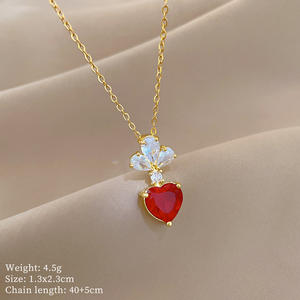 Corazón de tres hojas Popular nuevo collar con colgante de cadena de eslabones de acero inoxidable joyería Unisex moda personalidad Internet - Product Image 4