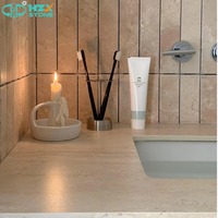 Dalles de marbre travertin beige HZX Premium pour cuisine, îlot de cuisine, comptoir, table basse en pierre de luxe personnalisable