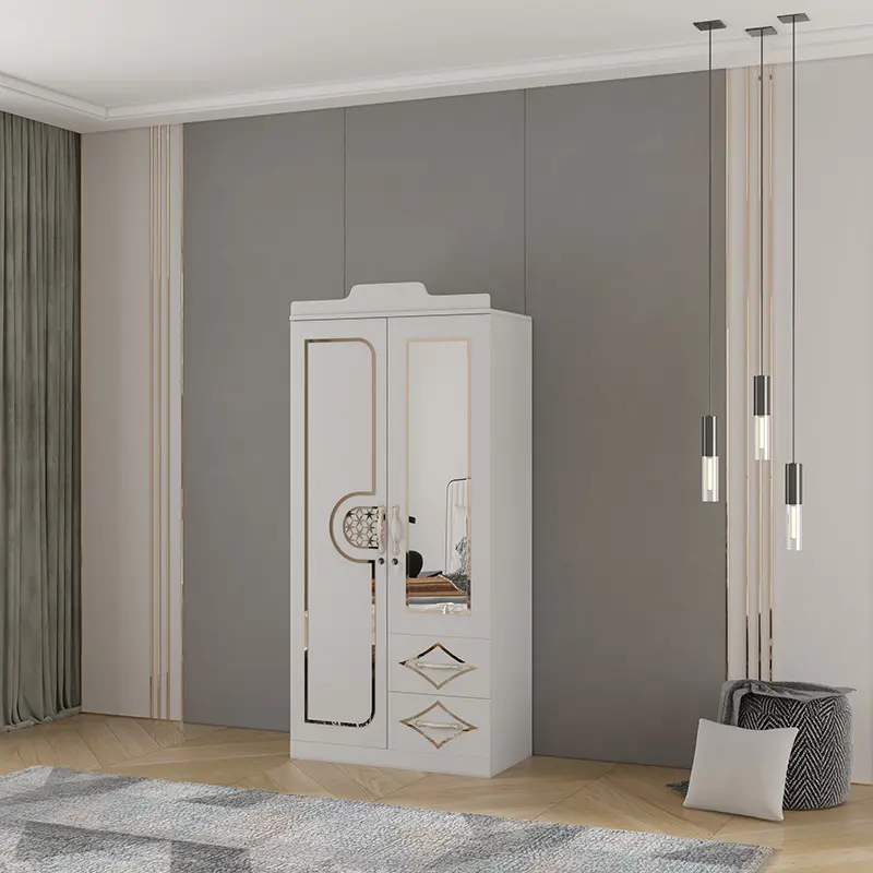 Armario blanco de 2 puertas para dormitorio, diseño moderno, 500 mm de profundidad, de aluminio, de plástico