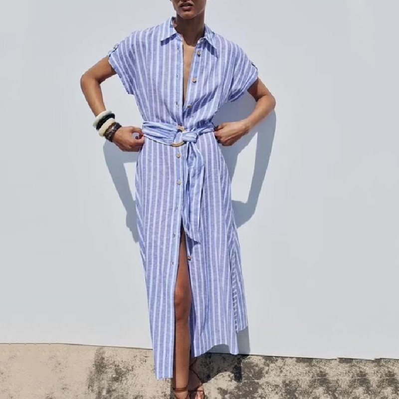 knee length dresses for ladies Women Vintage Pink Cotton Linen Dresses For Summer Q10065– FantasyLinen main image 0