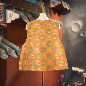 Gilet original pour femme haut de gamme en soie de mûrier et brocart Song, doré, à col rond, à simple boutonnage, style chinois, grande taille 5839 - Product Image 4