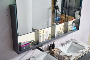 Set Mobile <span class=keywords><strong>Bagno</strong></span> Moderno BNITM in Acciaio Inox con Specchio <span class=keywords><strong>Elettrico</strong></span> Intelligente Antiappannamento e Impermeabile, Armadietto con Specchio Sollevabile e Scarico in Rame - Product Image 5