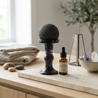 Porte-bougie en verre avec boule de pierre de lave, diffuseur d'huiles essentielles, aromathérapie, sphère de roche volcanique, purificateur d'air