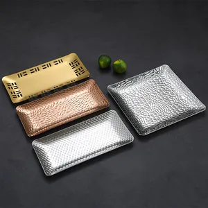 Galvanik rechteckiges einzigartiges Muster Teller Obstgeschirr Schüssel Tablett dekorative Teller Platte Fotografie-Requisiten für Produkte Gold