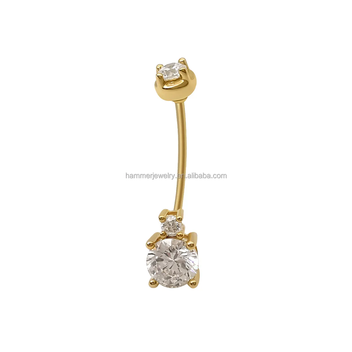 14K Real Yellow Gold Jewelry Body Jewelry AU585 5A Zircon Navel Ring Hip pop Design
