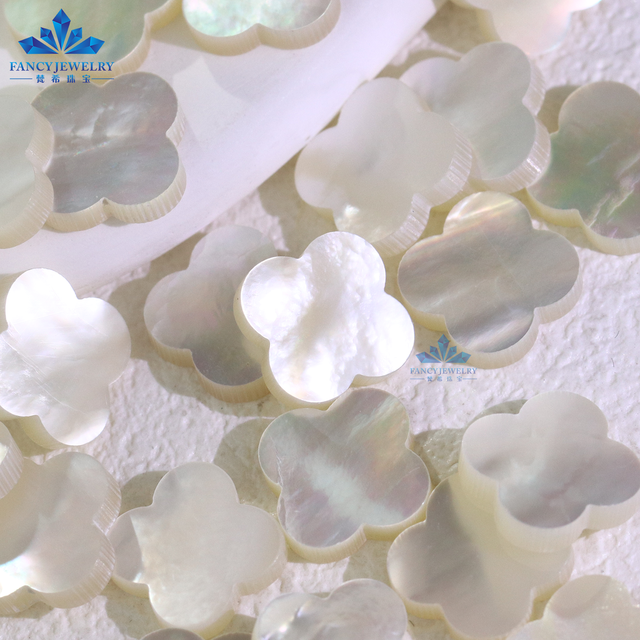 Natural White Mother of Pearl Loose MOP Shell Four Leaf Clover Pendant 8x8mm 10x10mm 12x12mm Sizes for Bracelet Gemstones