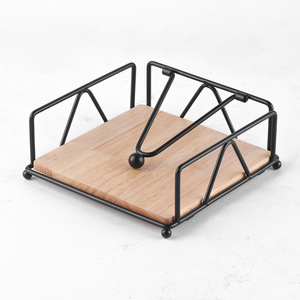 <b>Square</b> Solid <b>Wood</b> Tissue Holder Black Modern Design Free Standing For Restaurant Hotel Use - Product Image 4