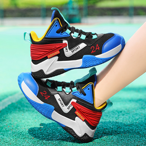 Chaussures de basketball montantes pour enfants, baskets à lacets pour garçons, baskets mi-montantes en tissu extensible et maille pour jeunes et grands enfants, bottes de sport automne - Product Image 1