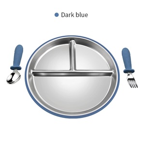 Customized Baby Food Grade Plate Set Includes 304 Steel Plate and Silicone Gripped Fork Spoon for Self Feeding - Product Image 4