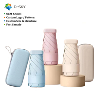 Parapluie pliant compact de poche OEM ODM avec étui de rangement, anti-UV, protection solaire, logo personnalisé, échantillonnage rapide