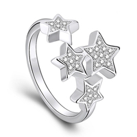 Bague étoile pentagramme scintillante 925 argent or Rose couleur fiançailles Zircon anneaux ouverts réglables pour fille femmes