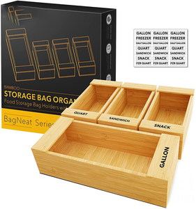 Ziplock Bag Storage Organizer for Kitchen Drawer, Bamboo Baggie Organizers Holder Set