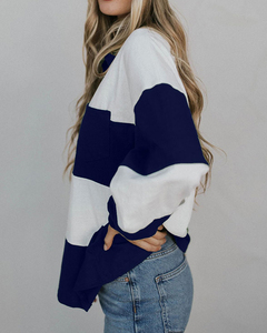 Suéter Polo <span class=keywords><strong>de</strong></span> Manga Larga para Mujer, a Rayas, con Bloques <span class=keywords><strong>de</strong></span> Color, Estilo Casual, Holgado, para Otoño e Invierno, para Uso Diario - Product Image 4