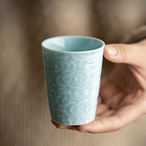 Tasse à café en céramique, porcelaine, motif nuage en relief, petite tasse à thé, style chinois traditionnel, usage domestique - Product Image 1
