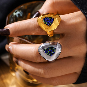 Elegant Multi-Faceted Colorful <b>Cubic</b> <b>Zirconia</b> <b>Ring</b> for Women | Stainless Steel PVD 18K Gold Plated | Modern Luxury Design - Product Image 2