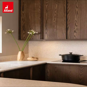 Gabinetes de Cocina Modernos de Madera Oscura con Encimera de Piedra Natural y Chapa de Madera de AllandCabinet para Constructores de Casas de Lujo Personalizadas - Product Image 4