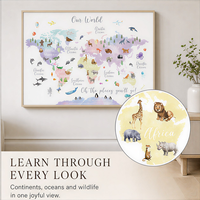 Affiche murale éducative en aluminium du monde animal pour chambre d'enfant, salle de classe, salle de jeux, garderie, décoration intérieure moderne