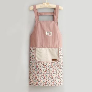 Delantal de algodón de manga larga con bolsillo floral para cocina, uso diario para mujeres - Product Image 4