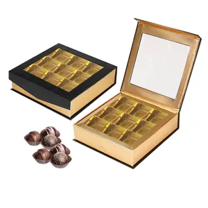 Kunden spezifische Schachteln Kraft karton Bonbon Schokolade Lebensmittel verpackung Starre Geschenk papier box für Praline mit klarem Fenster