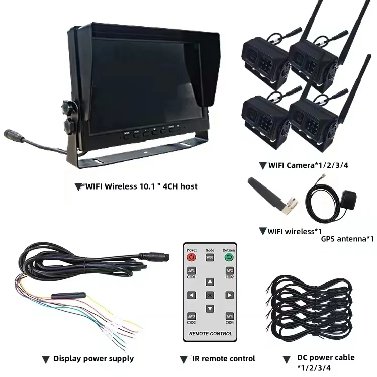 새로운 도착 10.1 인치 WIFI dvr 모니터 4CH 1080P 와이파이 카메라 트럭 GPS 추적 비디오 모니터링 WiFi 후면보기 시스템