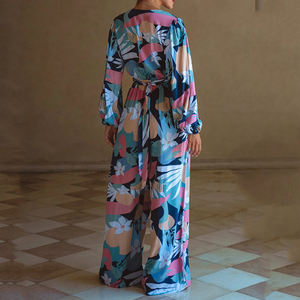 2026 Designer Beach Print Long-Sleeved <b>Loose</b>-<b>Fitting</b> <b>Jumpsuit</b> Custom Linen and Viscose Casual <b>Jumpsuits</b> - Product Image 3
