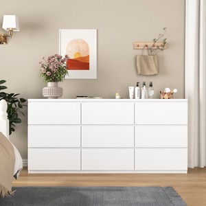Modern White Bedroom Furniture Set Queen Bed with Storage Dresser Nightstands & <b>Mirror</b> for Apartment & Hotel Use - Product Image 5