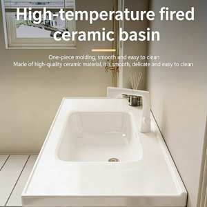 Meuble de salle de bain mural de style moderne blanc laiteux pour hôtel avec miroir éclairé par LED tactile - Product Image 6