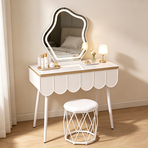 Modern Makeup Vanity <b>With</b> Lighted Mirror <b>Storage</b> Drawers Bedroom <b>Dressing</b> <b>Table</b> <b>With</b> Stool - Product Image 1