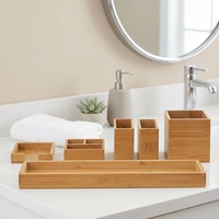 Set Nampan Vanity Bambu 6 Buah, Nampan Meja Kamar Mandi, Organizer Meja Dapur, Tempat Penyimpanan