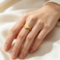 PVD 18K Vergoldeter Edelstahl Siegelring Minimalistischer Blanko Flacher Diamantförmiger Ring Anpassbarer Gravierbarer Fingerring