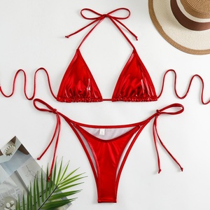 ชุดบิกินี่ 2 ชิ้นสำหรับผู้หญิง พิมพ์ลายด้านหน้า แห้งเร็ว ระบายอากาศได้ดี ชุดว่ายน้ำไมโครบราแบบวีสตริง - Product Image 2