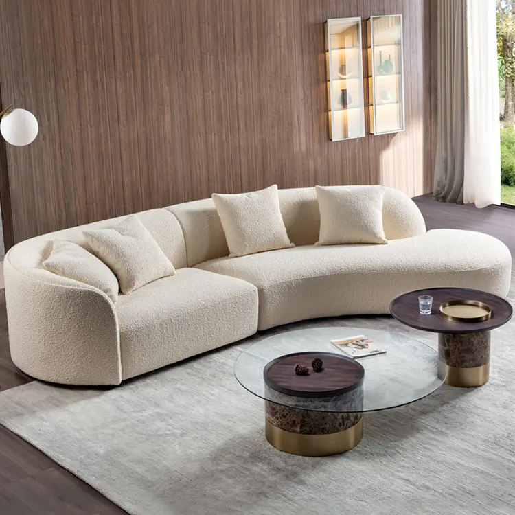 Luxus moderne Schnitts ofa Sofa Set Liege Italienisches Sofa Wohnzimmer Sofas Grau Boucle Stoff Nordic