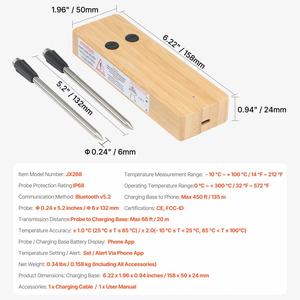Smart App <b>Control</b> Long Range Smart BBQ Cooking Thermometer Digital Meat Grill 700ft Wireless 2 Probe Thermometer - Product Image 6