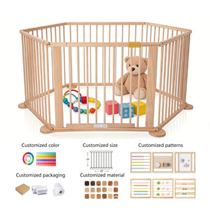 Parc de jeu détachable en bois massif avec porte, pour intérieur et extérieur, grand parc de sécurité pour bébés, tout-petits et enfants - Product Image 1