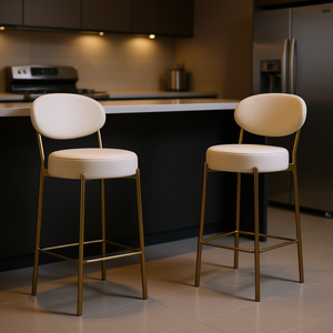 Taburetes de Bar de Terciopelo Blanco Crema con Respaldo, Estructura Metálica, 29'', Juego de 2 para Barra de Cocina, Diseño Moderno - Product Image 2