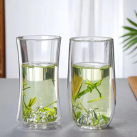 Taza de Vidrio de Borosilicato de Doble Pared de 300 ml, Diseño Moderno, con Decoraciones de Flores Secas, para Café y Leche