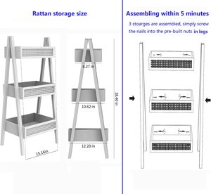 كومبوهومر 3 طبقات الخيزران الروطان عرض متعدد الوظائف حر الوقوف رف تخزين رف الكتب الطبيعية - Product Image 6
