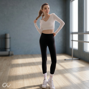 Leggings de yoga noirs sans couture taille haute, longueur intégrale, taille élastique, couleur unie, en Spandex et Nylon - Product Image 1