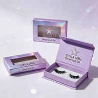 Boîte cadeau magnétique en marbre violet pour cils, boîte rigide en papier personnalisée avec fenêtre pour emballage cosmétique de faux cils