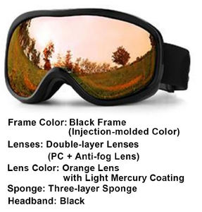 משקפי סקי בהתאמה אישית, שכבה כפולה, נגד אדים, ניתנים להתאמה למשקפי ראייה, ספורט חיצוני, משקפי סקי, הגנה UV 400 - Product Image 5