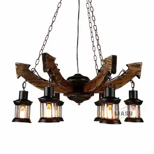 Lustre moderno de iluminação industrial, lâmpada pingente rústica de madeira, 4w
